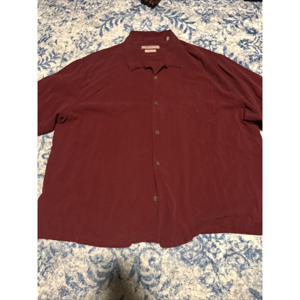 Tommy Bahama Shirt Mens 3XL Big Silk Short Sleeve Hawaiian Palm Tree Loop Collar